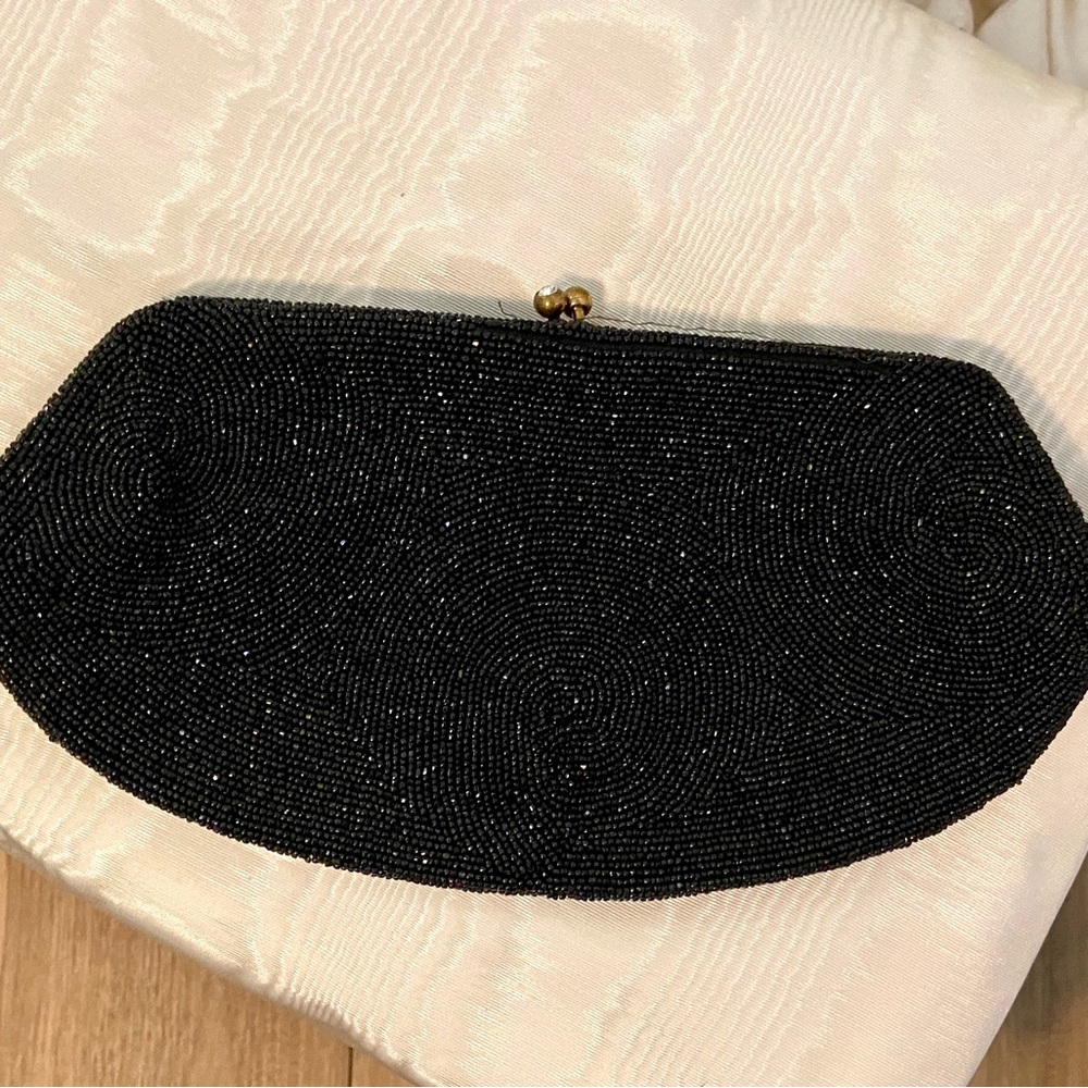 Antique Elegant Black Beaded Clutch